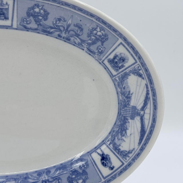 Vintage Lamberton Scammell Blue & White American Hotelware Oval Platter For Sale - Image 4 of 5