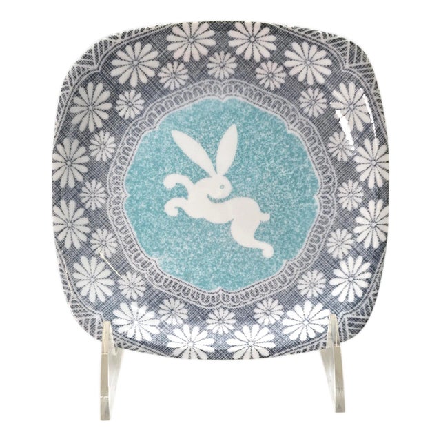 Vintage Kotobuki Japan Rabbit Square Plates, Set of 2, 8.75" For Sale