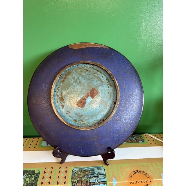 Early Meiji Japanese Cloisonne Enamel Charger White Ground Pheasant and Peonies For Sale - Image 11 of 14