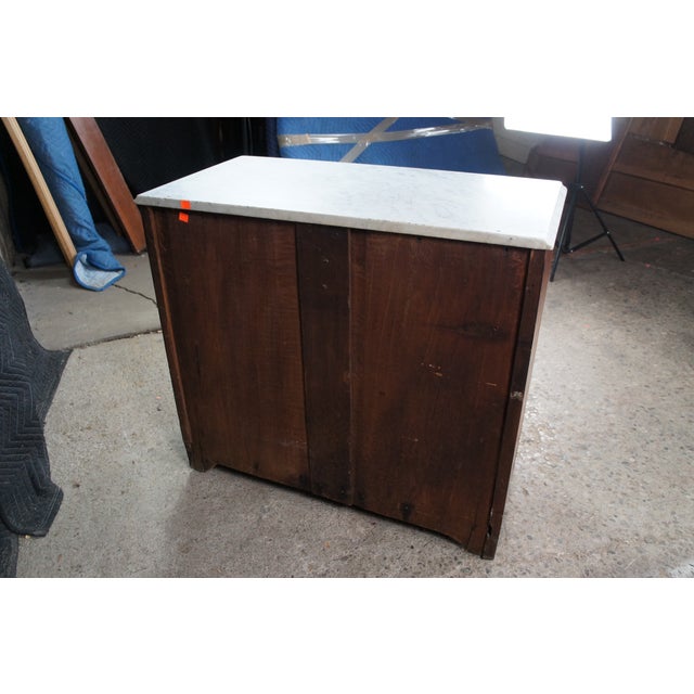 Antique American Victorian Oak & Marble Washstand Bedside Table Vanity Cabinet For Sale - Image 13 of 13