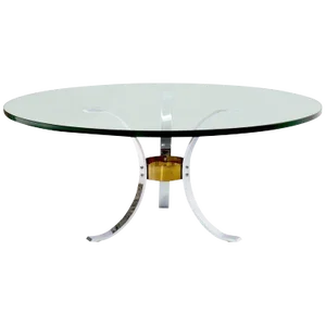 Heavy Thick 3/4" Glass Round Top Chrome & Brass Tripod Base Coffee Table