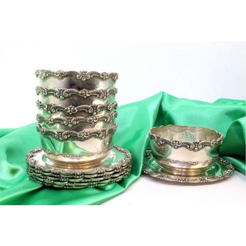 Metal Silver Wash Basins and Plates with Raised Edges, Set of 12 For Sale - Image 7 of 7