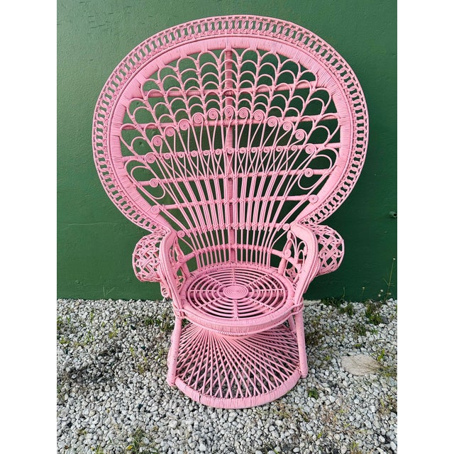 Pink Vintage Miami Beach Peacock Chairs Flamingo Color - A Pair For Sale - Image 8 of 9