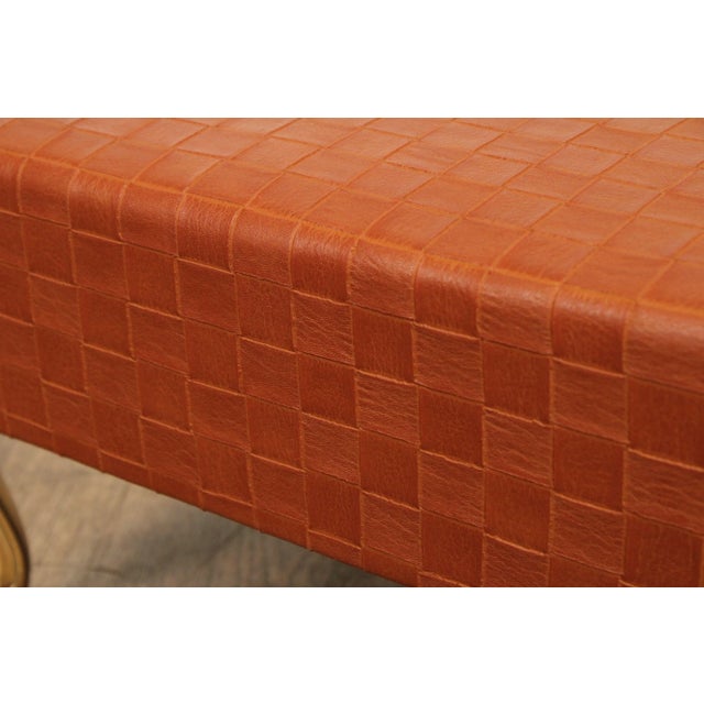 Brown Italian Hollywood Regency Pair of Brass and Leather Foot Stools For Sale - Image 8 of 12