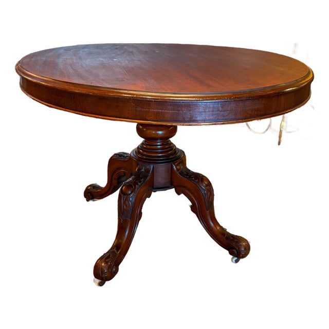 Vintage Oval Wood Pedestal Table For Sale