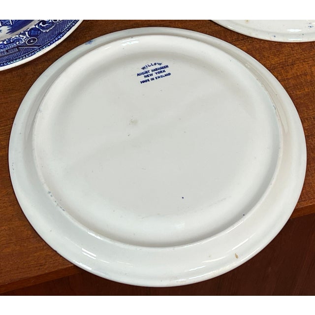 Ceramic Vintage Blue Willow English Ceramic Divided Dinner Plates - Set of 6 For Sale - Image 7 of 9