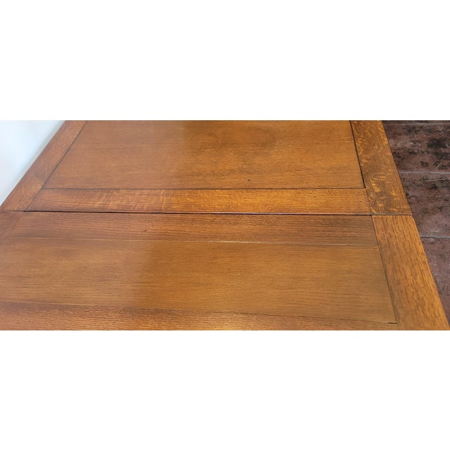 1920s Art Deco Oak Draw Leaf Dining Table From England 5 Feet Open For Sale - Image 4 of 8