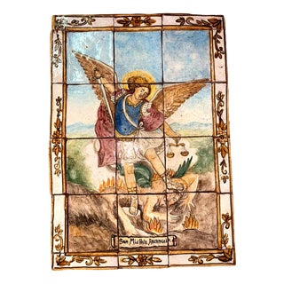 Hand-Painted Mosaic of St. Michael the Archangel, 1950s For Sale