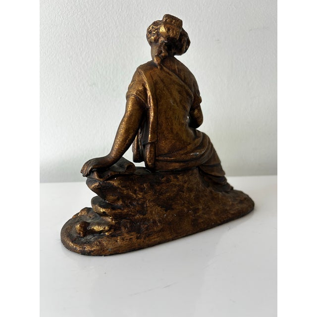 Antique Victorian Neoclassic Gilted Spelter Figure of Reading Woman For Sale - Image 4 of 11