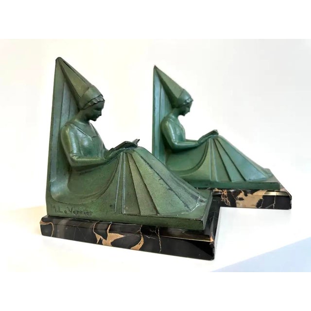 Black Vintage French Art Deco Bookends by Max Le Verrier, 1930, Set of 2 For Sale - Image 8 of 15