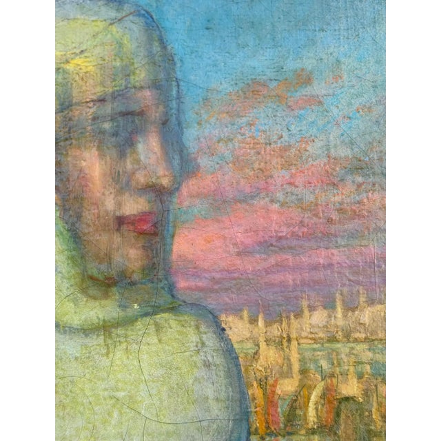 Antique French Oil Painting : 1920’s “Orientale” With Rich, Colorful Texture For Sale - Image 4 of 12