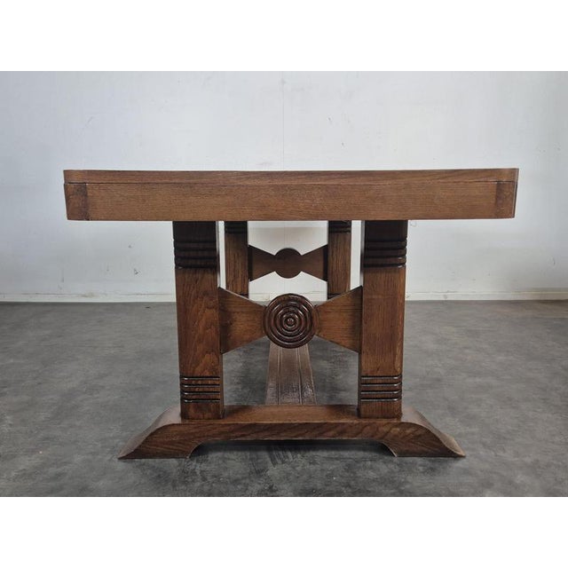1940s Oak Dining Table with Double Legs, 1940s For Sale - Image 5 of 6