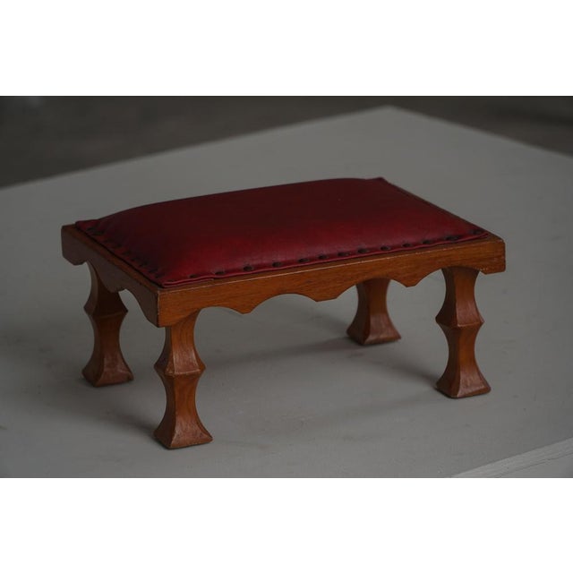 Mid-Century Danish Carved Oak Ottoman with Red Leather Seat, 1950s For Sale - Image 12 of 16