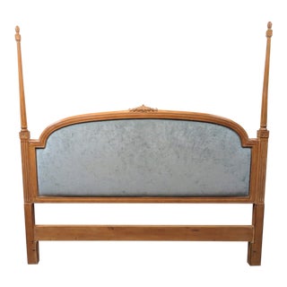 Mid 20th Century French Style Faux Painted Carved King Size Headboard For Sale