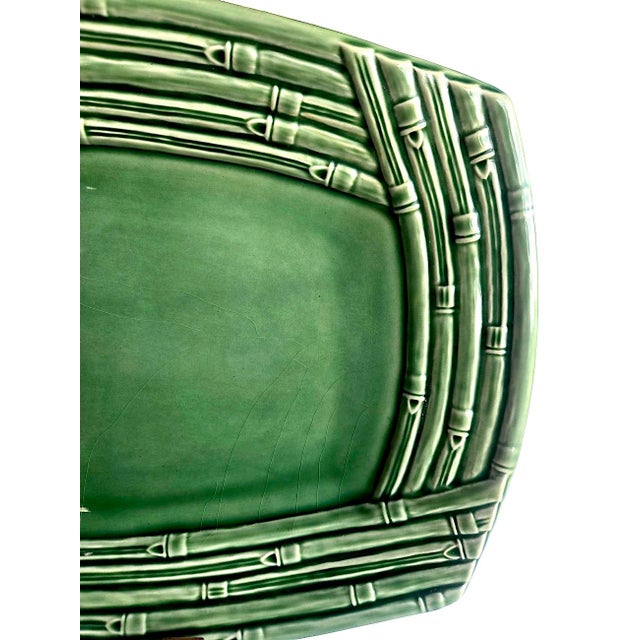 Jade Vintage Bamboo by Bordallo Pinheiro Ceramic Oval Serving Platter For Sale - Image 8 of 16