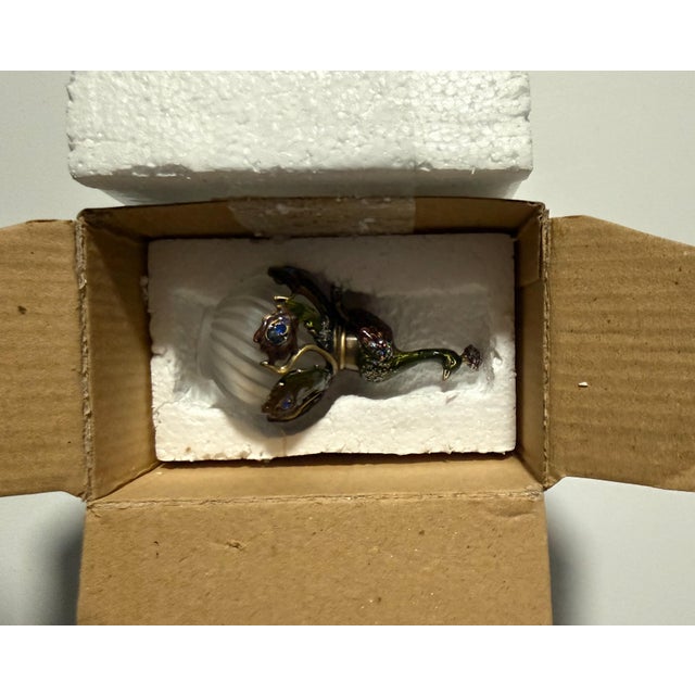 2006 Fitz and Floyd Guild Jeweled Peacock Perfume Bottle Frosted Glass For Sale - Image 11 of 12