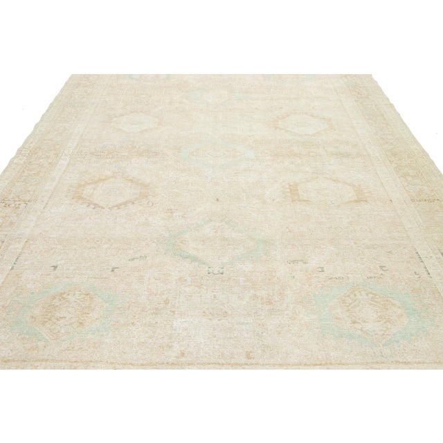 1920s Antique Persian Heriz Beige Wool Rug With Allover Design For Sale - Image 11 of 11