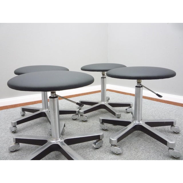 Aluminum and Leather Bar Stools from Olymp, 1970s, Set of 4 For Sale - Image 6 of 9
