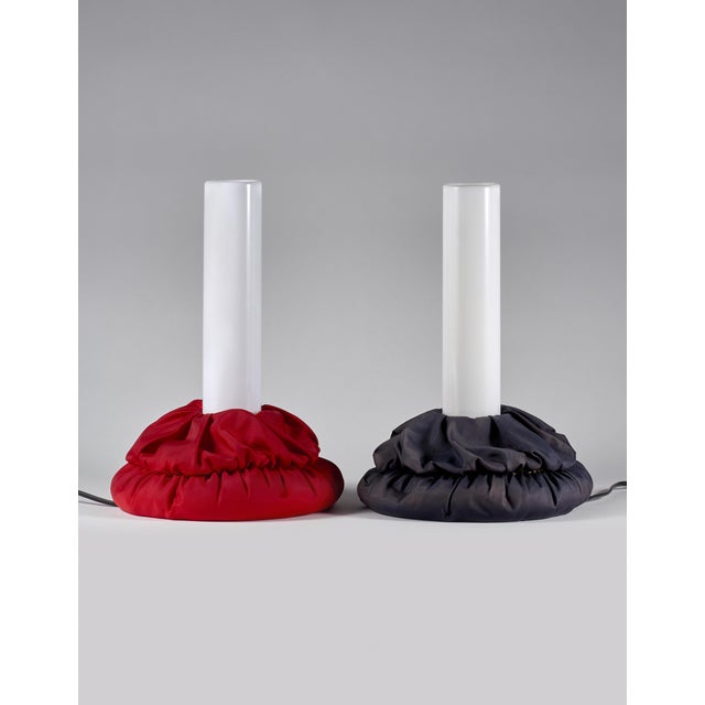 Cloche Table Lamps in Red and Black Fabric by De Pas Durbino & Lomazzi for Sirrah, 1982, Set of 2, in Very Good...