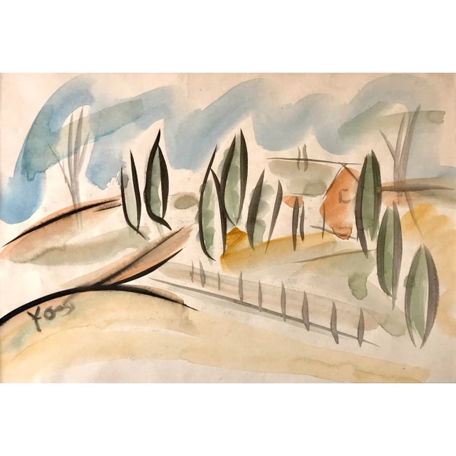 Expressionism Vintage Watercolor by Phillip Yost Fauvest Landscape. Measuring 12 X 15” Overall. For Sale - Image 3 of 4