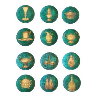 1950s Piero Fornasetti Stoviglie Malachite Plates Curette, Chalice - Set of 12 For Sale