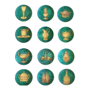 1950s Piero Fornasetti Stoviglie Malachite Plates Curette, Chalice - Set of 12