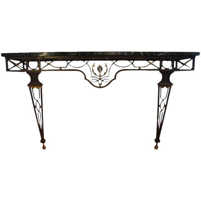 French Neoclassical Gilbert Poillerat Style Wrought Iron Console Table For Sale