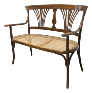 Hand-Caned Bentwood Bench from Fischel, 1930s