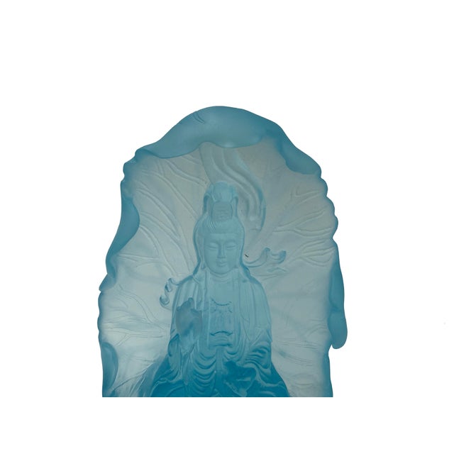 6.5" Light Blue Frosted Crystal Glass Bodhisattva Guanyin Figure For Sale - Image 4 of 11
