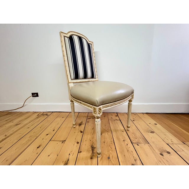 Late 20th Century Set of 4 Vintage Louis XVI Style Dining Chairs With Leather Seats For Sale - Image 5 of 5