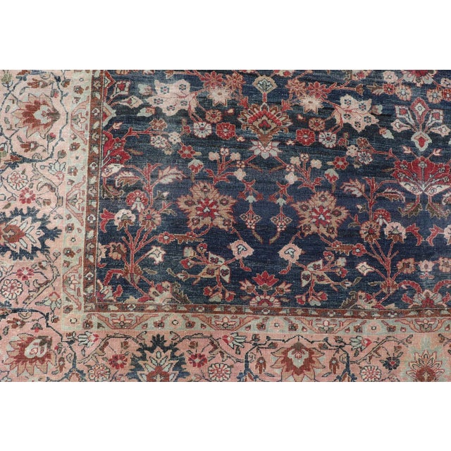 Antique Persian Tabriz Rug With Allover Botanical Design in Blue 9'0 X 11'5 For Sale - Image 9 of 16