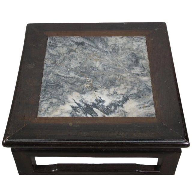 Antique Marble Top Square Dark Brown Accent Table or Stool For Sale - Image 4 of 6