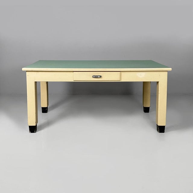 Mid-Century Modern Mid-Century Modern Italian Dining Table in White and Aqua Green Wood, 1940s For Sale - Image 3 of 18