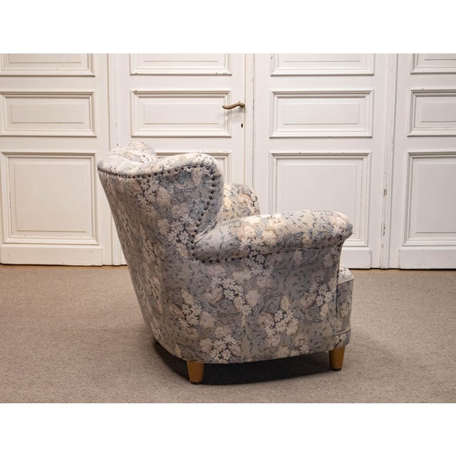 Vintage Danish Wingback Chair with Jacquard Fabric, 1940s For Sale - Image 10 of 13