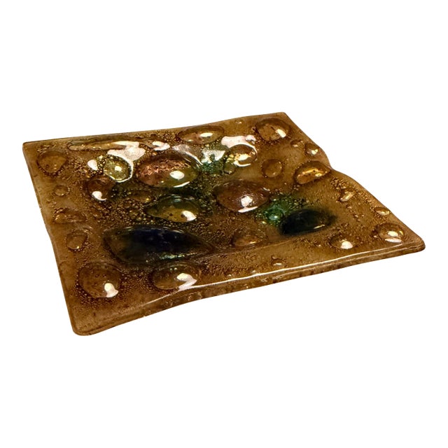 Vintage Fused Art Glass Trinket Dish or Ashtray Felipe Delfinger Feders For Sale