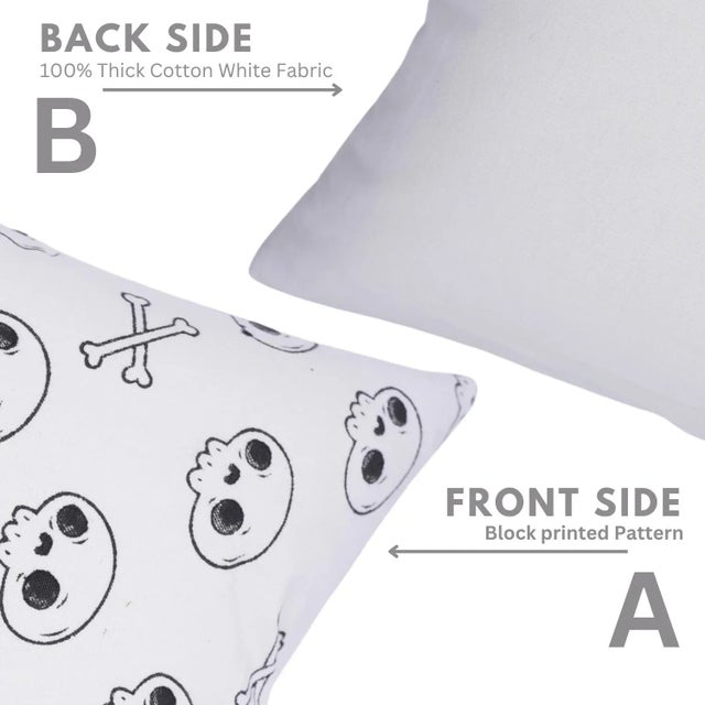Not Yet Made - Made To Order Fabdivine Spooky Skeleton Block Print Pillow Cover Handmade Halloween Cushion for Sofa, Bed & Living Room Size-18x18 For Sale - Image 5 of 6