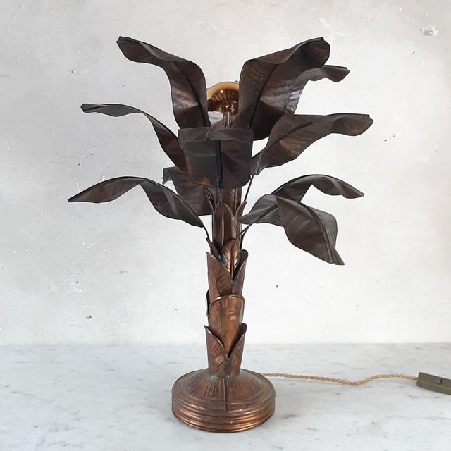 Vintage Brass Banana Plant Table Lamp with Leaves, 1970s For Sale - Image 9 of 9