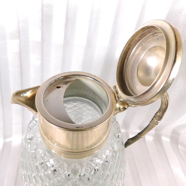 Transparent 1940s Edward Latham Large Cut Crystal Carafe Jug Bottle Decanter With Silver Top For Sale - Image 8 of 11