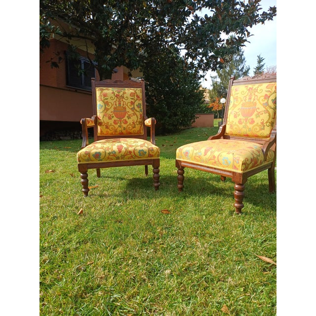 Walnut Armchairs with Silk Upholstery, 1830, Set of 2 For Sale - Image 14 of 16