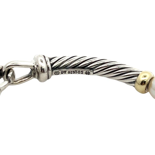 Silver 1990s David Yurman Authentic Estate Pearl Necklace 17" + Bracelet Set 7.5" Silver + 14k Gold, 2 Pieces For Sale - Image 8 of 16