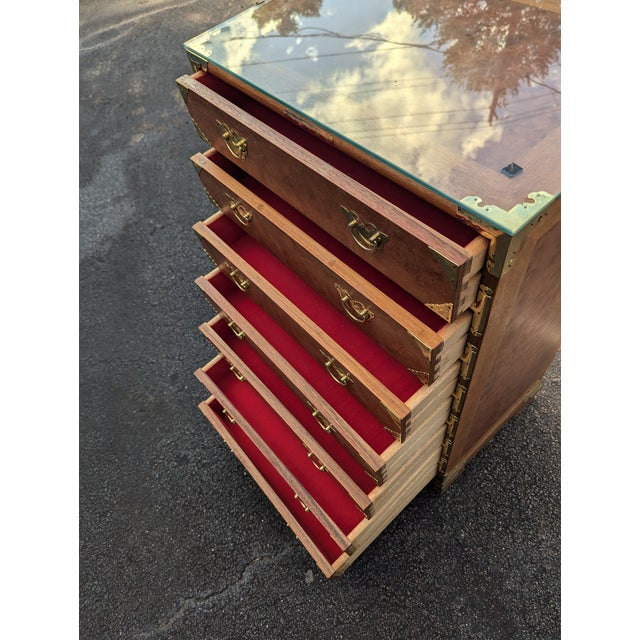 Chinoiserie Jewelry Armoire Asian Lingerie Chest Dresser With Gold Accents 7 Drawers lined with red felt. Complete with...