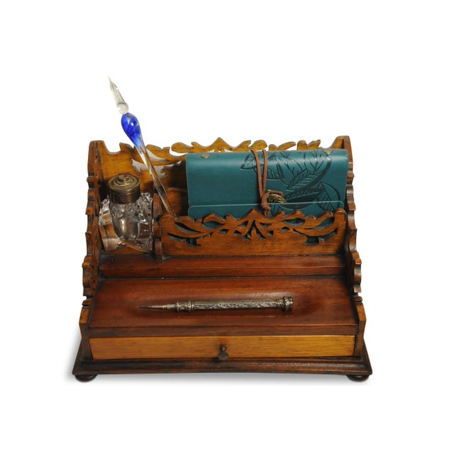 Victorian Oak Hand Crafted Letter Rack with Intricately Cut Art Nouveau Motifs, 1890s, Set of 4 For Sale - Image 4 of 13