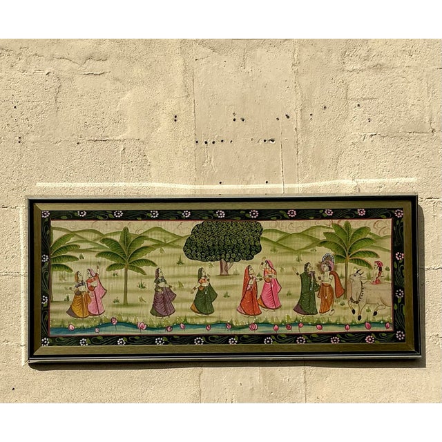 Late 20th Century Vintage Boho Pishwaa Painting on Silk For Sale - Image 5 of 9