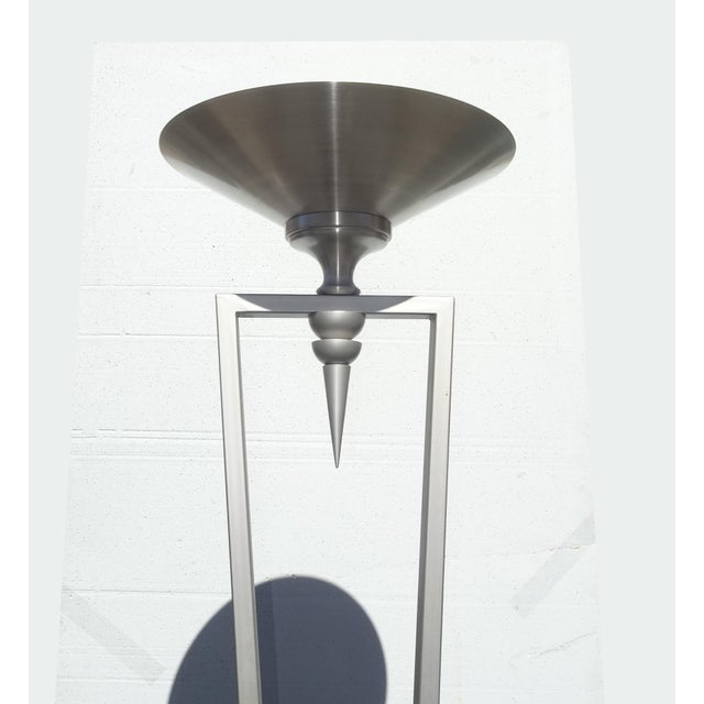 72" Tall Vintage Postmodern Silver Torchiere Floor Lamp For Sale In Los Angeles - Image 6 of 13
