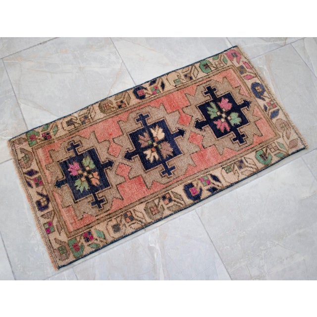1970s Hand Knotted Turkish Rug Door Mat, Entryway Rug, Bath Mat, Kitchen Decor, Small Rug - 18″ × 35″ For Sale - Image 13 of 13