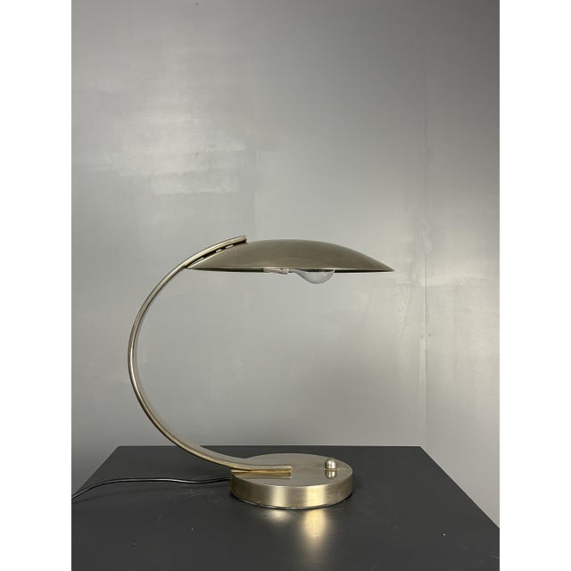 French Art Deco Nickel Arc Table Lamp by Pierre Disderot for Soka, France, 1970s For Sale - Image 11 of 17