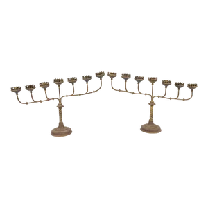 Pair of 7-Candle Gothic Revival Brass Candelabra