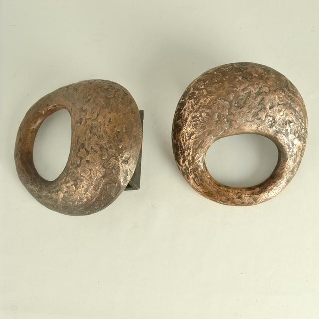 Round Bronze Push Pull Relief Door Handles with Oval Grip, 1970s, Set of 2 For Sale - Image 6 of 10