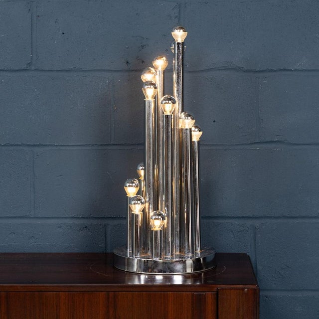 Silver Vintage 20th Century Italian Chrome Multi-Light Table Lamp from Reggiani, 1970s For Sale - Image 8 of 18