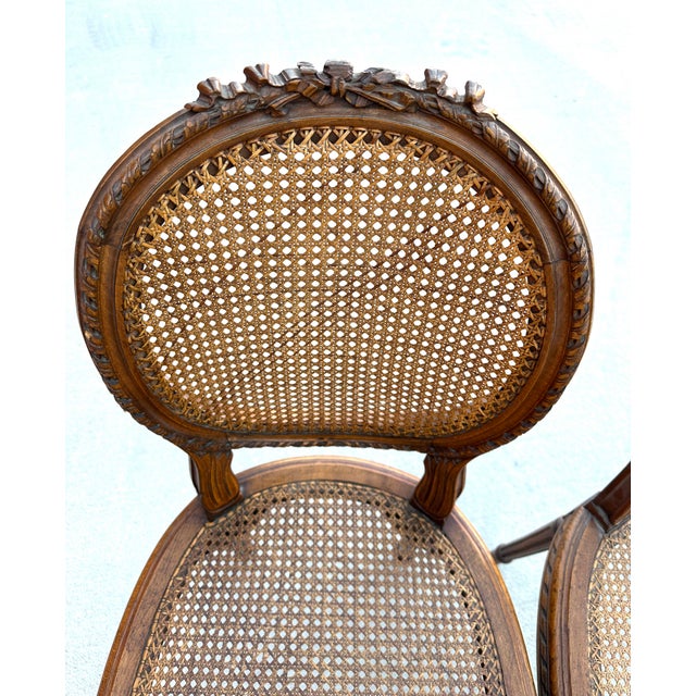 Vintage French Louis XVI Medallion Cane Back Chairs- A Set For Sale - Image 9 of 12